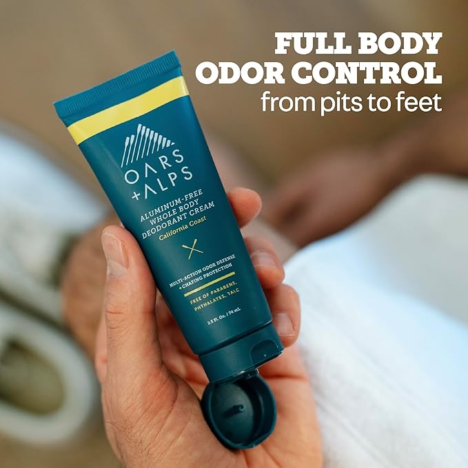 Oars + Alps Whole Body Deodorant for Men & Women, Aluminum Free & Deodorant with Ylang Ylang, Citrus, Patchouli, Multi-Action Odor Defense, Long Lasting, Anti-Chafe, California Coast, 2.5oz