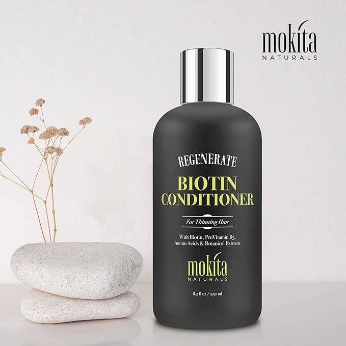 Mokita Naturals Conditioner with Biotin, ProVitamin B5 and Amino Acids for Repair Treatment and Deep Moisturizing for All Hair Types - Detangle, Protect and Support New Hair Growth - 8.5 Ounces
