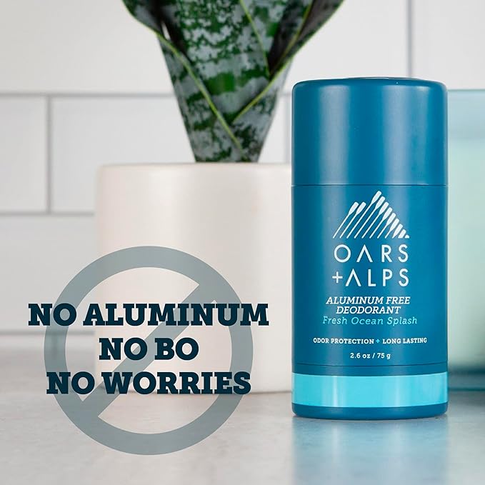 Oars + Alps Deodorant for Men & Women, Aluminum Free Deodorant for Men, Dermatologist Tested, Clean Ingredients, Non Toxic, Vegan, Long Lasting, Odor Protection, Fresh Ocean Splash, 1pk, 2.6oz