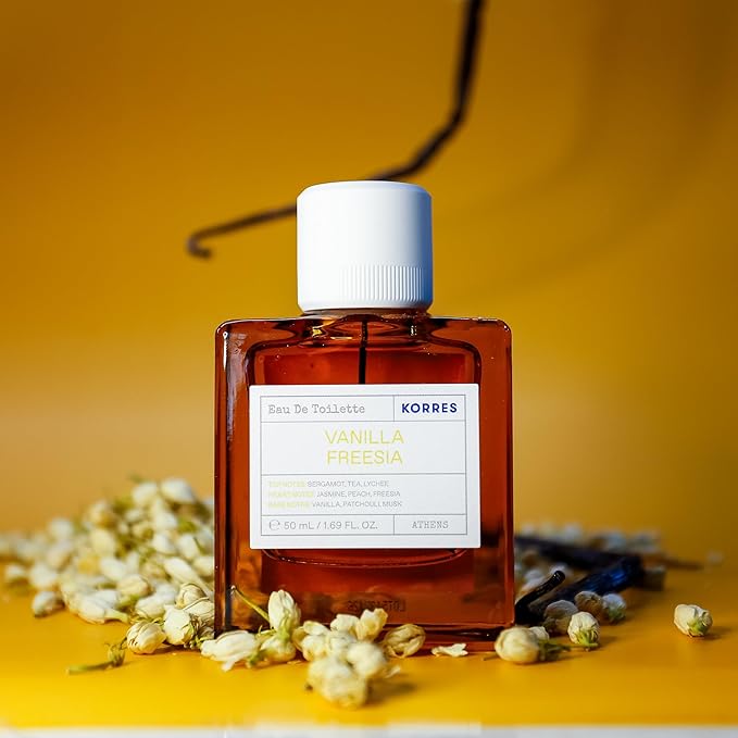 KORRES Eau De Toilette, Vanilla Freesia Fragrance Spray, Unisex Perfume With Lychee, Peach, Crisp Bergamot, Warm Vanilla And Patchouli, Floral Amber Scent For Women And Men, 1.69 Fl Oz