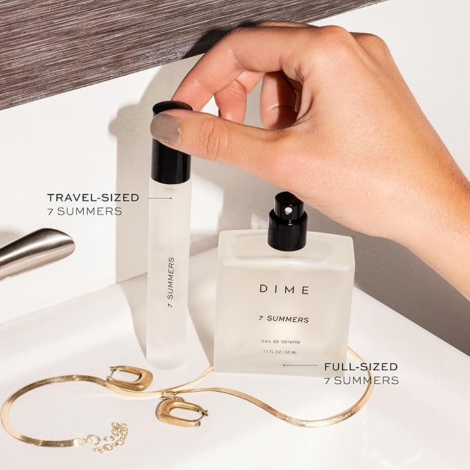 DIME Beauty 7 Summers Travel Spray, 0.34 oz / 10 ml - Sweet Floral Scent, Hypoallergenic, Clean Perfume, Eau de Toilette For Women