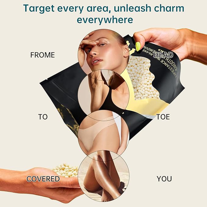 Lifestance 2.5lb Wax Beads Kit, Cream Hard Wax Beans For Hair Removal Eyebrow Face Underarm, Waxing for Brazilian Bikini Coarse Hair Women Men Large Pearl Beads Refill for Wax Pots