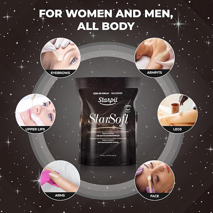 Starpil Wax 1000g - StarSoft Film Hard Wax Beads Bag 2.2lb. Professional Hair Removal Wax for Estheticians. Wax Beans for Sensitive Skin.