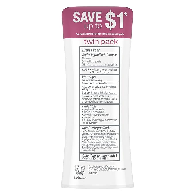 Dove Advanced Care Antiperspirant Caring Coconut, 2 Count Deodorant Stick for Women, for 48 Hour Protection And Soft And Comfortable Underarms, 2.6 oz