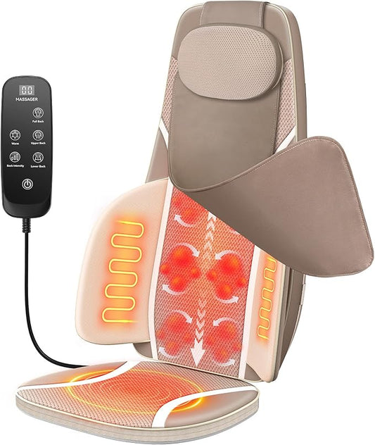 Flekzo Shiatsu Back Massager with Heat – 4D Kneading, Upper/Lower Back & Lumbar Relief, Adjustable Intensity & Warmth, Deep Tissue, Full Back Pain Relief, Office Chair Massager, Home & Office, Brown