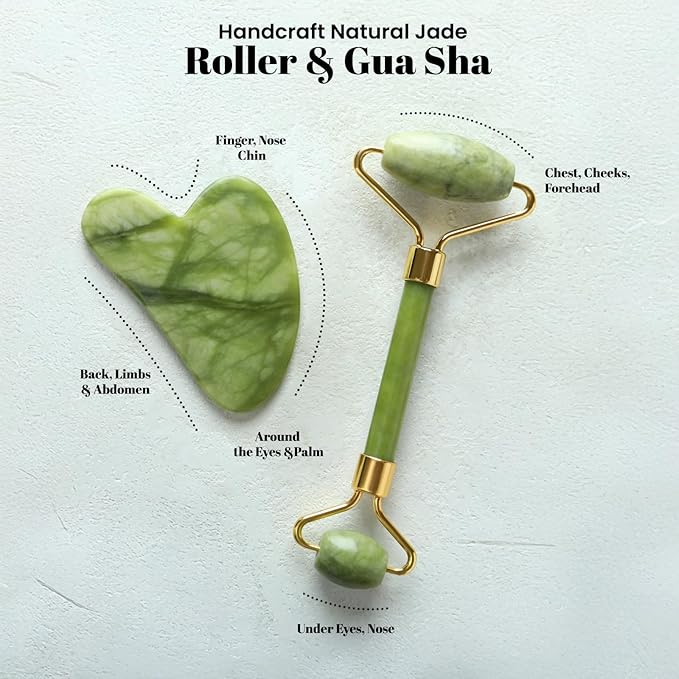 ROSELYNBOUTIQUE Gua Sha Facial Tools & Jade Roller Original Face Massager for Puffiness Wrinkless Skin Care Routine - Self Care Gift for Men Women