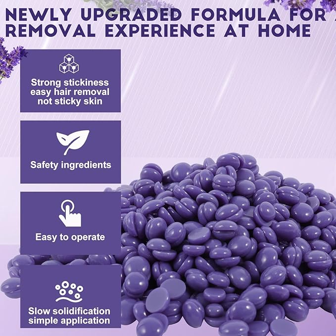 5 lb Refill Bulk Hard Wax Beads for Hair Removal and Brazilian Full-Body Waxing, Gentle on Bikini Sensitive Skin Face Leg Underarm Back Chest Fine and Coarse hair, Commercial Salon and Home, Purple