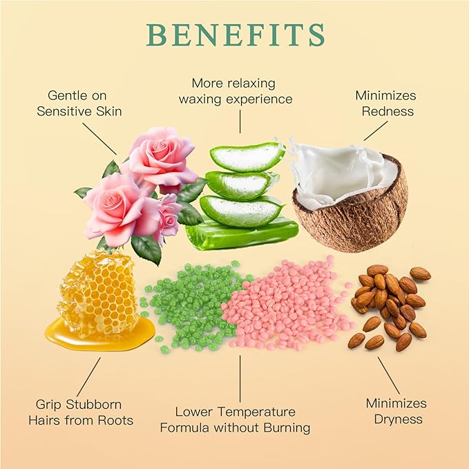 Wax Beads for Hair Removal – 6 Packs, 21oz – Gentle, Effective Hard Waxing Beads for Smooth Skin Bikini, Eyebrow, Face, Legs, Full Body Waxing