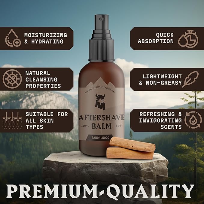 Striking Viking Aftershave Balm for Men - 4 Fl Oz, Sandalwood - Soothing Irritation Relief & After Shave Lotion for Men - Hydrating Skin Care - Subtle Sandalwood Scent Shave Balm