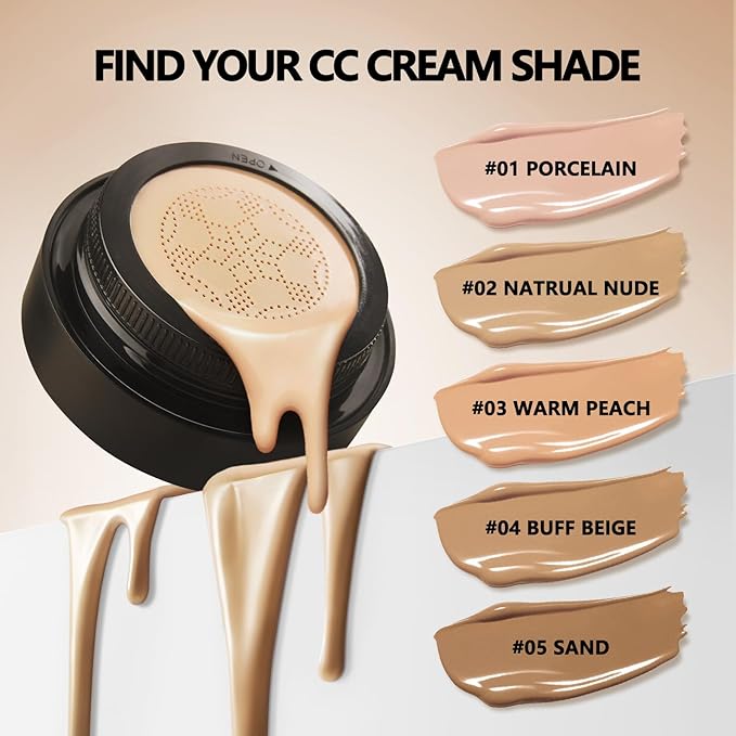 Anglicolor Mushroom Head Air Cushion CC Cream Full Coverage,Face Makeup Cushion Foundation Long Lasting,BB Cream Even Skin Tone for Oily & Combination Types (01)