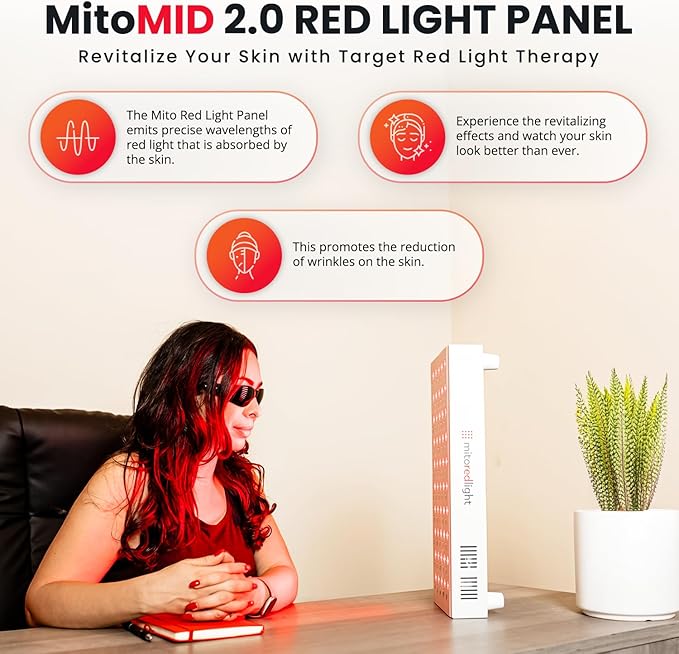 Mito Red Light – MitoMID 2.0 Red Light Panel – Red Light Therapy for Face and Neck – Red Light & Near Infrared Red Light Therapy – at-Home Red Light Therapy for Body