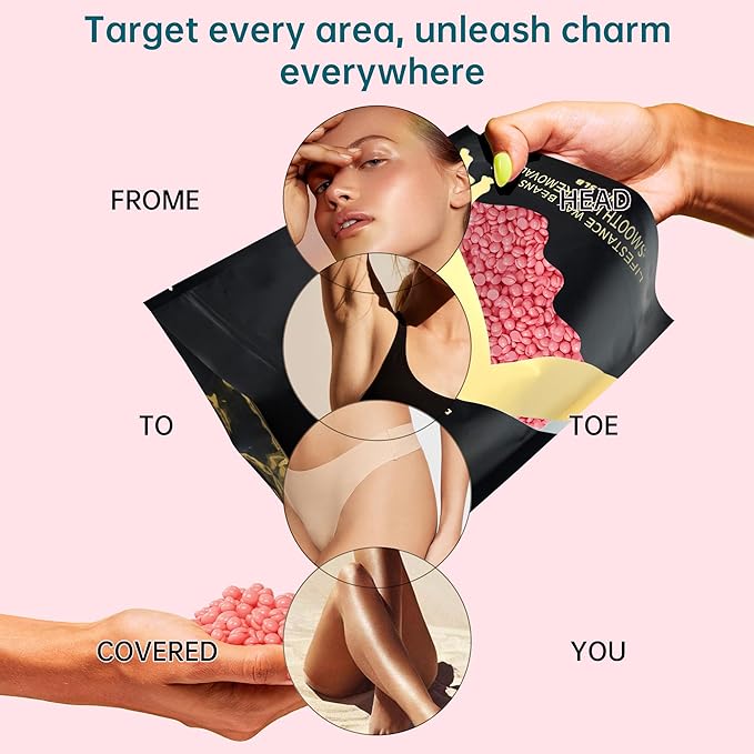 Lifestance Wax Beans Hair Removal Kit, Rose Pink, 2.5lb with 30 Applicators for Eyebrow, Face, Underarm, Bikini Waxing, Women Men Sensitive Skin