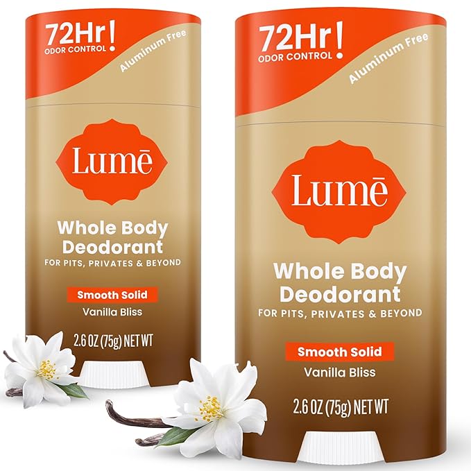 Lume Whole Body Deodorant - Smooth Solid Stick - 72 Hour Odor Control - Doctor Developed - Aluminum Free, Baking Soda Free and Skin Loving - 2.6 Ounce (Pack of 2) (Vanilla Bliss)