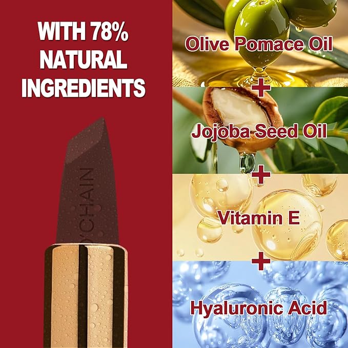 O'CHAIN Dark Brown Matte Lipstick, Long Lasting Full Coverage Non-Transfer Lipstick for Women Infused with Jojoba Oil and Vitamin E, Cruelty-Free & Vegan (05 CHIC) 0.12 Oz