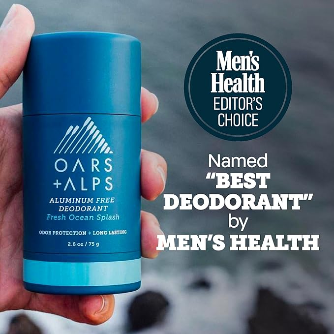 Oars + Alps Deodorant for Men & Women, Aluminum Free Deodorant for Men, Dermatologist Tested, Clean Ingredients, Non Toxic, Vegan, Long Lasting, Odor Protection, Fresh Ocean Splash, 1pk, 2.6oz