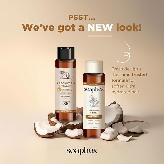 Soapbox Shampoo and Conditioner Set with Coconut Oil, Jojoba Oil, Aloe and Shea Butter to Moisturize and Nourish for All Hair Types, 16 Ounces Each (Pack of 2)