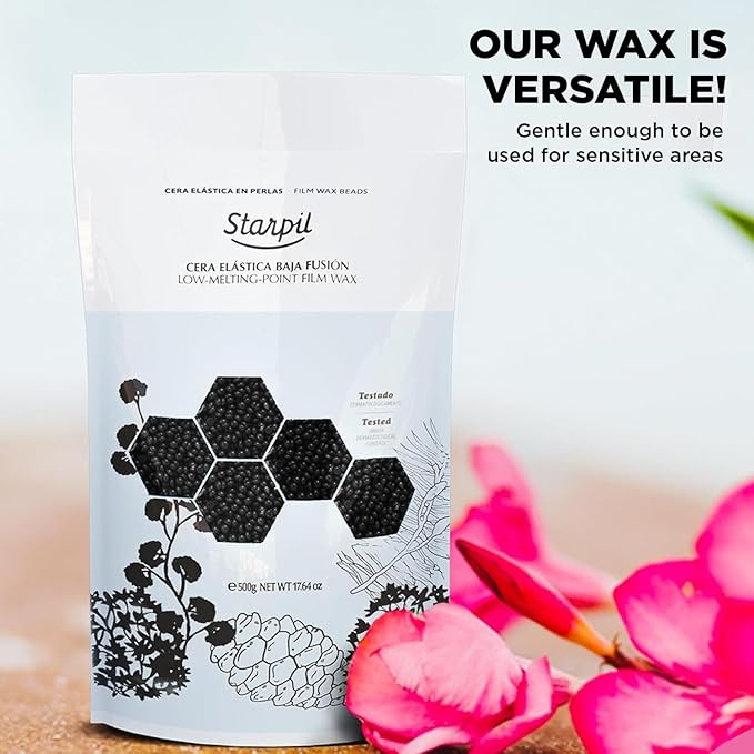 Starpil Wax 500g / 1.1 lb Bag Black Hard Wax Beads for Hair Removal, Stripless Wax Polymer Blend, Low Temperature Film Wax Beans for Face, Body, Bikini, Brazilian, Legs, Underarm, Back, Chest.
