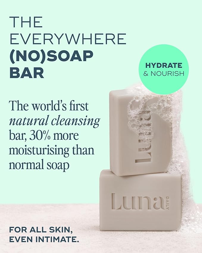 Luna Daily Soap-Free Bar | Natural pH-Balanced Cleanser for Sensitive Skin | Replaces Body Wash and Shaving Cream | Moisturizing Shea Butter & Coconut Oil Formula for Feminine Care,125 g