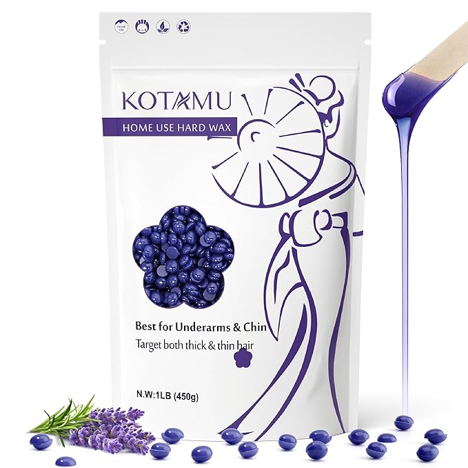 KOTAMU Wax Beads for Hair Removal, 1lb Lavender Hard Wax Beans for Sensitive Skin, Facial, Chin, Underarms, Brazilian Bikini Face, Perfect for Men Women Full Body Waxing at Home Salon