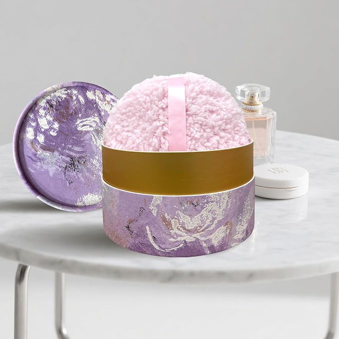 Powder Puff, Large 6'' Body Powder Puff for Dusting Powder, Women Powder Puff with Storage Container for Bath, Body Powder Applicator and Oversize Powder Puffs (Orchid)