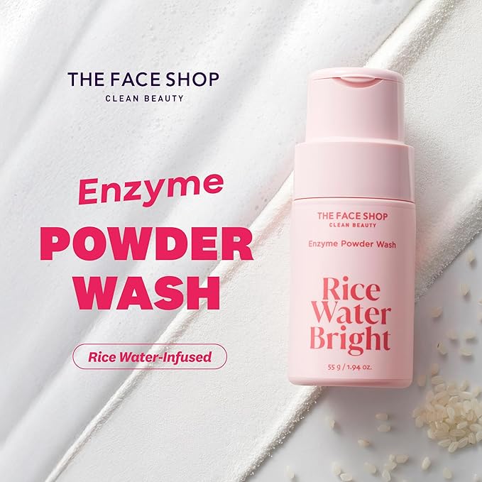 The Face Shop Rice Water Bright Enzyme Powder Wash, Gentle Exfoliating Cleanser with AHAs, Radiant skin, Rice Polish for Face, Korean Skin Care 55g / 1.94 oz