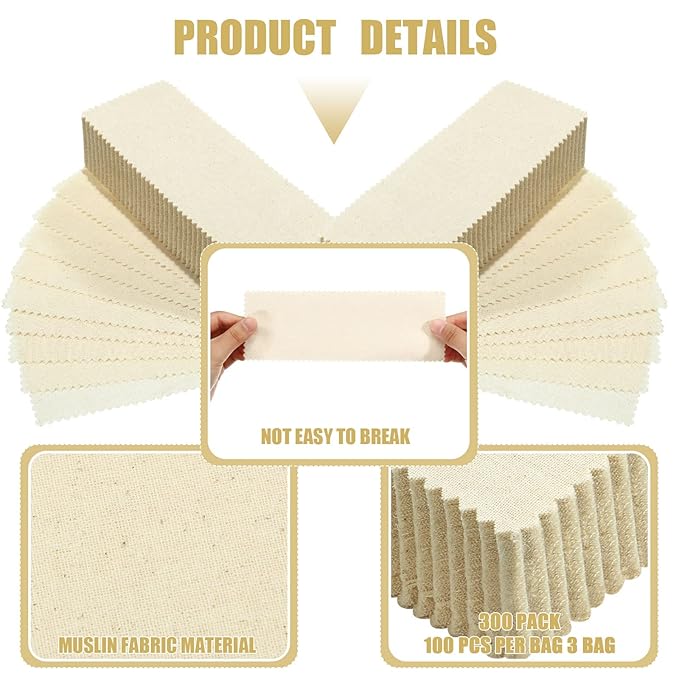 Loopeer 300 Pcs Natural Muslin Epilating Face Wax Strips Hair Removal Eyebrow Precut Body Facial Cotton Wax Cloth Strip for Women Men(8 x 2.8 Inch)