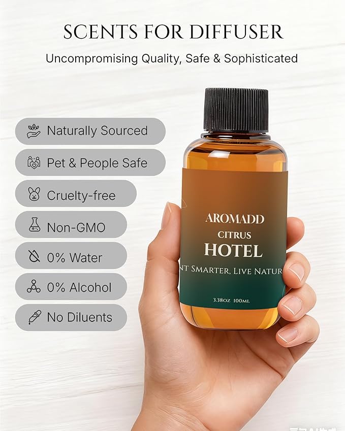 Aromadd Citrus Hotel Diffuser Oil Inspired by Luxury Hotel Scent, Essential Oils for Waterless Diffuser, Luxury Lemon & Bergamot, Long-Lasting & Natural Home Fragrance - 3.38 fl oz (100 mL)
