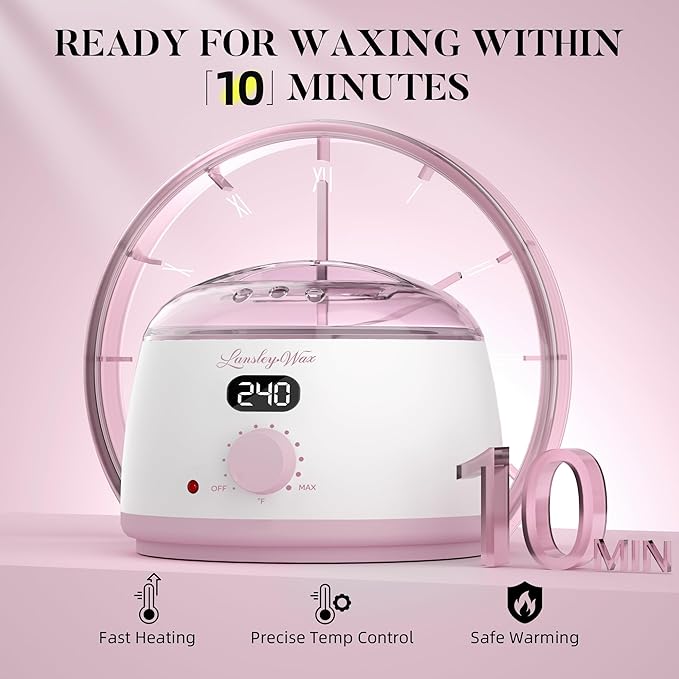 LANSLEYWAX Digital Waxing Kit for Women Men - Pink Wax Machine with 39 Accessories - Hard Wax Kit for Face Eyebrow Lip Brazilian Bikini Sensitive Skin, Waxing Warmer Hair Removal for Home/Salon Use