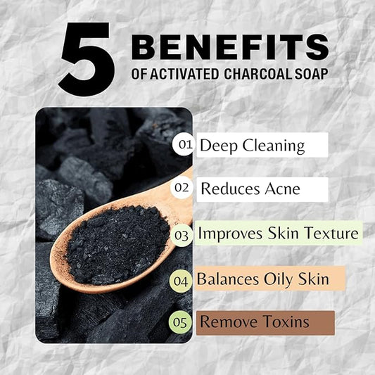 One With Nature Activated Charcoal Soap 7oz 3-Pack – Detoxifying and Exfoliating Charcoal Soap Bar with Dead Sea Salt for Face & Body, for Men & Women
