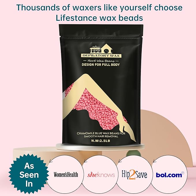 Lifestance Wax Beans Hair Removal Kit, Rose Pink, 2.5lb with 30 Applicators for Eyebrow, Face, Underarm, Bikini Waxing, Women Men Sensitive Skin