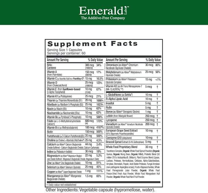 EMERALD LABS Women's 45+ 1-Daily Multi - Complete Multivitamin for Comprehensive Support, Bone & Heart Health* - Designed for Women 45+ - Gluten-Free & Vegetarian- 60 Vegetable Capsules