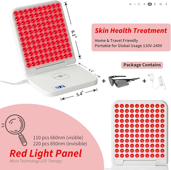 Red Light Therapy, Tri-Chip Powerful 110 LEDs, Portable Folding Infrared Table Lamp for Travel, 660nm & 850nmX2 Deep Tissue for Face & Body, Supports 110-240V with Timer
