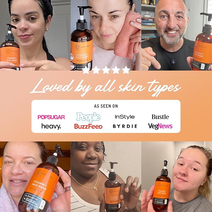 Vitamin C Cleanser Face Wash | Anti Aging Facial Cleanser for Fine Lines, Age Spots, Dark Circles | Cruelty Free Skin Care Cleansing Gel with Aloe Vera, Vitamin E (4 oz)