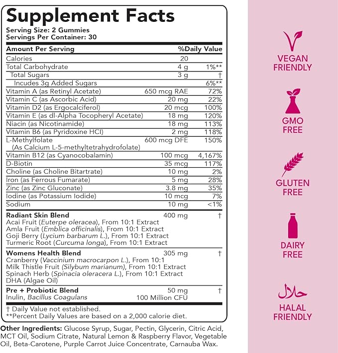 Sakoon nutrition Halal Women's Full Spectrum Multivitamin Gummies with Probiotics & Prebiotics – Complete Daily Wellness Support, Immune & Digestive Health – Vegan, Non-GMO, Delicious Fruit Flavor!