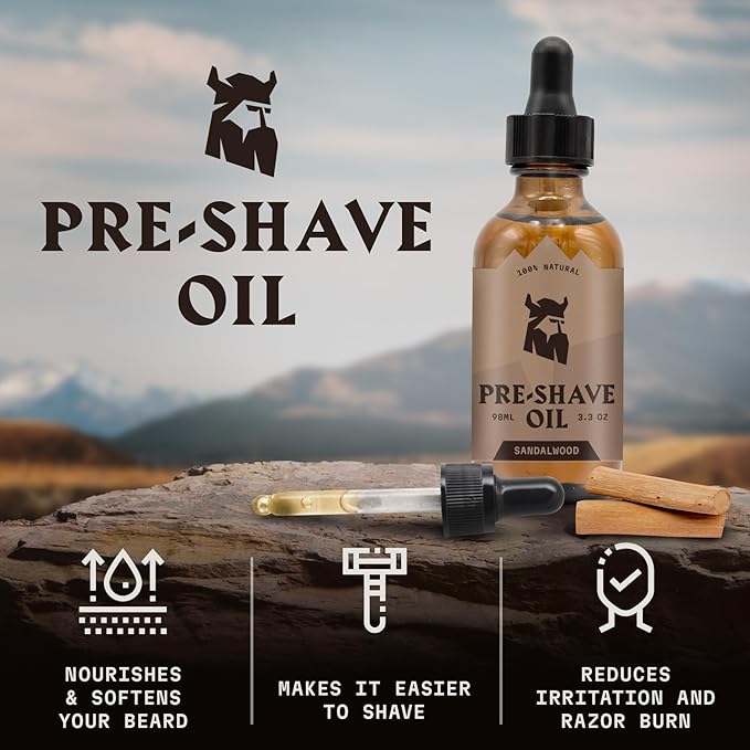 Striking Viking Pre Shave Oil - 3.3 fl oz, Sandalwood - Shaving Oil for Men for Safety Razor Prep & Smooth Protective Formula