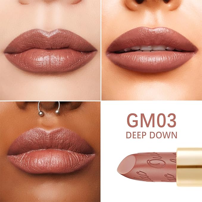 Oulac Matte Cinnamon Lipstick with Glow Metallic Finish - Vegan Lipstick for Women, Creamy Texture, Hydrating Clean Beauty Formula, High-End Magnetic Hook Design, GM03 Deep down