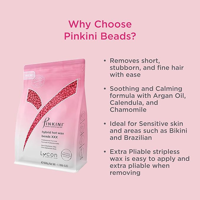 Lycon PINKINI Brazilian Hard Wax Beads for Hair Removal, Effortless Bikini Waxing with Professional-Grade Soothing Formula, Suitable for Sensitive Skin, 800g