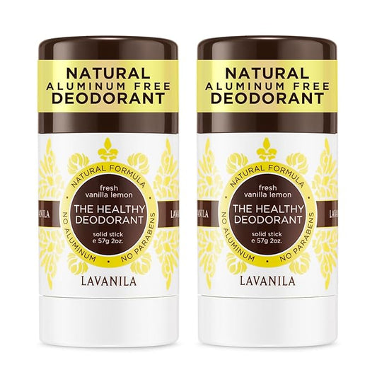Lavanila Vanilla Lemon Deodorant for Women 2-Pack (2 Oz Each) - Natural Aluminum Free Solid Stick Deodorant, Made In USA, Vegan