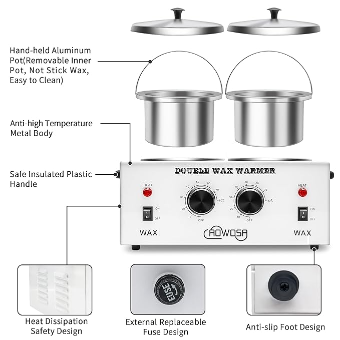 Double Professional Electric Wax Warmer with Dual Pots for Hair Removal, Paraffin Facial, Skin, and Body Spa - Adjustable Temperature, Includes 100 Wax Sticks