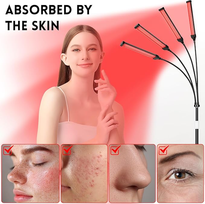Red Light Therapy for Body, Infrared Light Therapy with Stand, 4 Heads 660nm & 850nm Red Light Therapy Lamp Portable LED Red Light Therapy Device for Full Body, Face, Muscle, Skin
