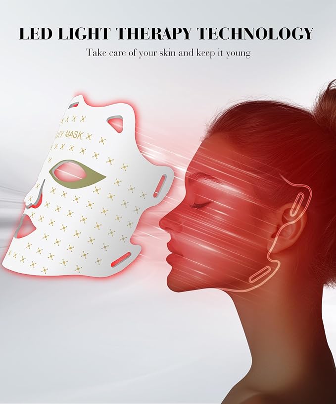 Red Light Mask for Face, 7-1 Colors Facial Care Mask, 850nm Infrared & Red Light Masks, Ergonomic Design for Home & Travel, White