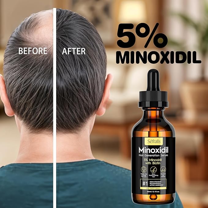 5% Minoxidil Hair Growth Serum Oil For Men and Women, Biotin Hair Serum, Safest Hair Regrowth Treatment, Prevent Scalp Hair Loss 60ml / 2.11 fl.oz