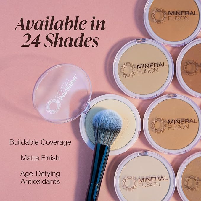 Mineral Fusion Pressed Powder Foundation, Neutral 3 - Med Skin w/Neutral Undertones, Age Defying Foundation Makeup with Matte Finish, Talc Free Face Powder, Hypoallergenic, Cruelty-Free, 0.32 Oz