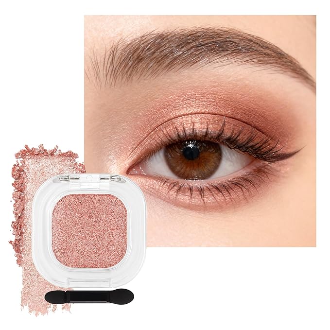 Erinde Champagne Rose Gold Single Eyeshadow Palette, Shimmer Cream Eye Shadow for Women, Blendable Long-Lasting Waterproof Eye Makeup Palette, High Pigment Powder Sombra De Ojos, 03 Rosy Champagne