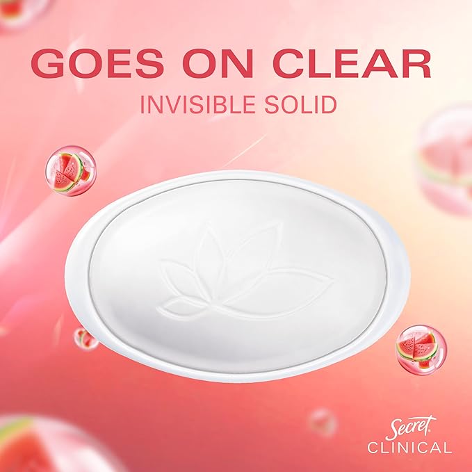 Secret Clinical Strength Antiperspirant Deodorant for Women, 3X Stress Protection, 72hr Sweat & Odor Protection, Pro-Hyaluronic Acid, Invisible Solid, Watermelon Summer Fizz Scent, 1.6 oz