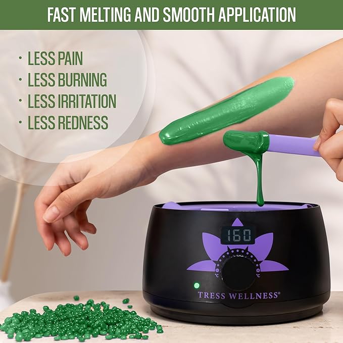 Tress Wellness Wax Beads - Safe for Skin - Dermatologically Tested - At-Home Kit for Bikini, Brazilian & Full Body - Tea Tree 1.2 lb