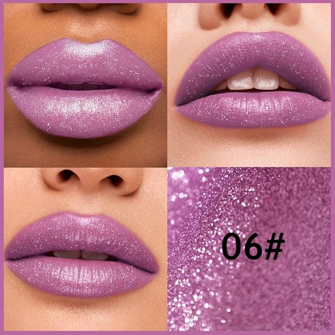 Purple Metallic Lipstick for Women,Lightweight Comfortable Non-Drying Shimmer Frosted Lipstick,Glitter Lip Gloss Stain Long Lasting Waterproof Smudge Proof 24 Hour Full Coverage Lip Makeup,Vegan