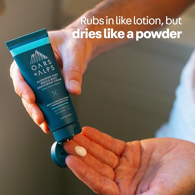 Oars + Alps Whole Body Deodorant for Men & Women, Aluminum Free Deodorant with Cedarwood, lime, Fresh Greens, Multi-Action Odor Defense, Long Lasting, Anti-Chafe, Fresh Ocean Splash, 2.5oz