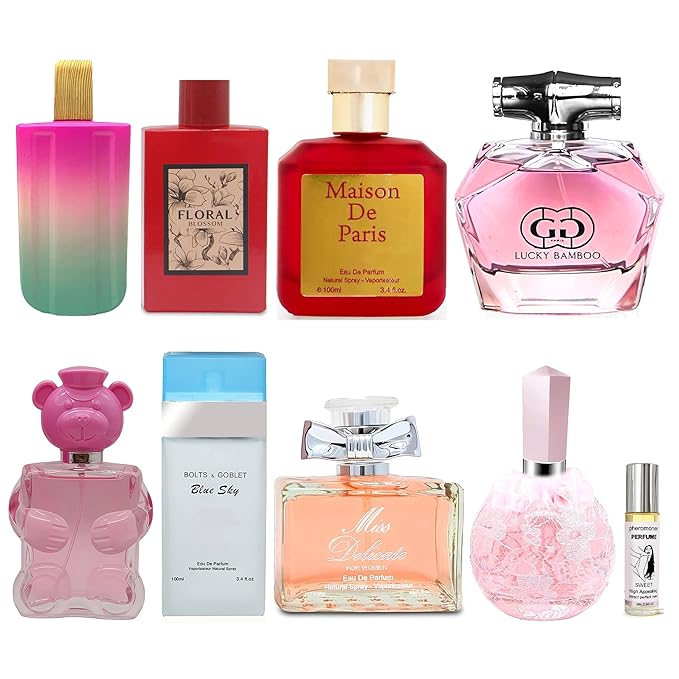 8-Piece Women's Perfume Collection with 10ml Rollerball, EDP Set, Variety of Long Lasting Fragrances for Women (combo F)