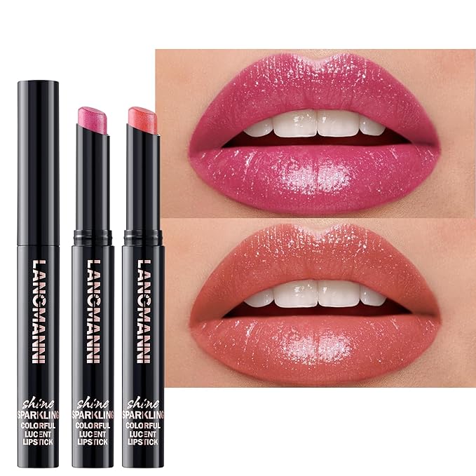 Jolilab 2Pcs Sparkling Lipstick Lip Gloss Long Lasting Waterproof Moisturizer Lip Balm Glitter Shimmer Metallic Lipstick, Diamond Shiny Bold Glow Goth Lipstick for Women Girls,Non-sticky(09+10